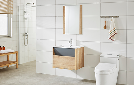 Gabinete de baño, tocador de baño, espejo LED, puertas de baño, espacio