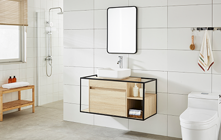 Gabinete de baño, tocador de baño, espejo LED, puertas de baño, espacio