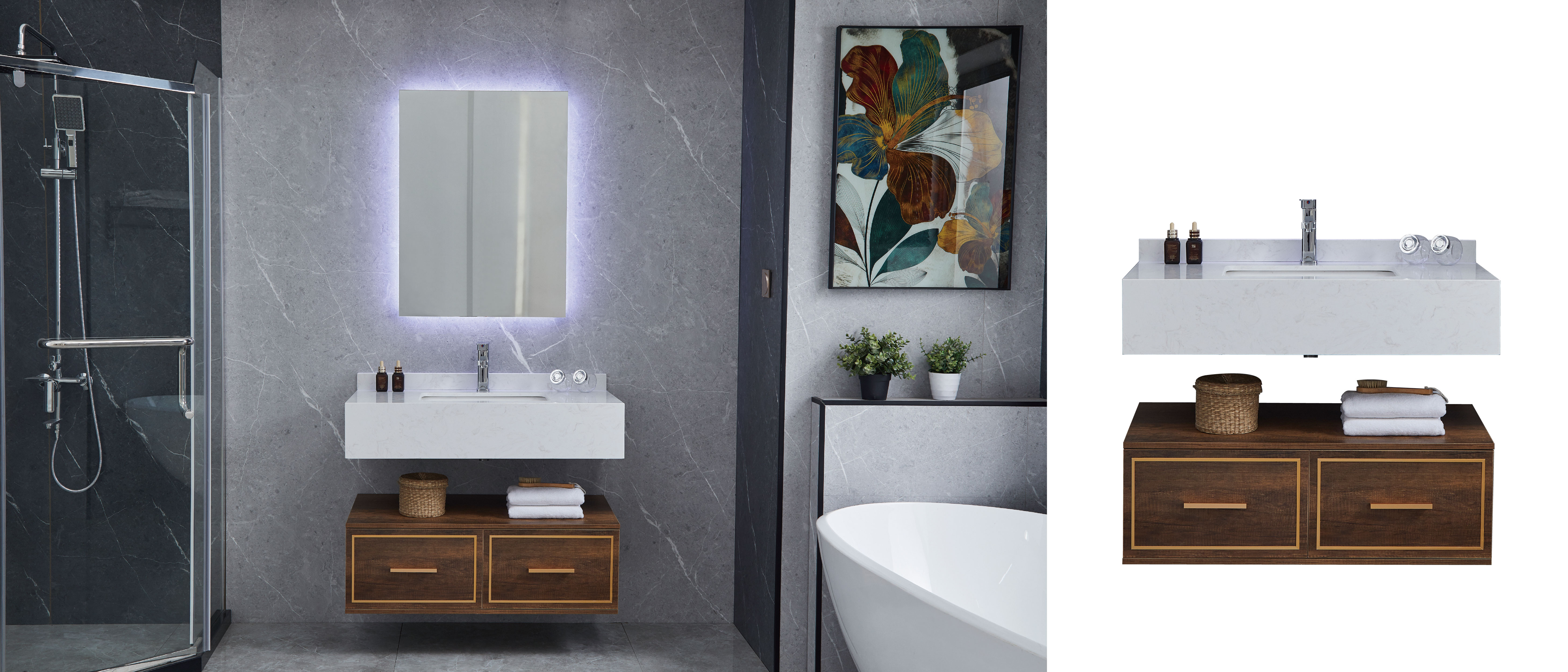 Gabinetes de baño de color marrón anaranjado Dos tocador separado